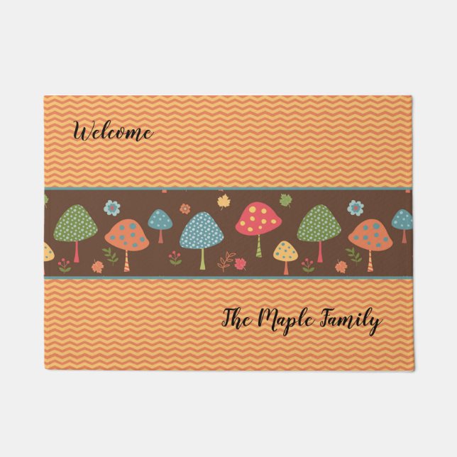 Doormat with Chevron, Mushroom Design (Front)
