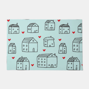 Doormat With Cute Houses And Hearts