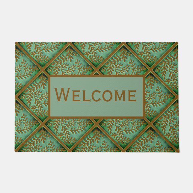 Doormat with foliage in green and tan (Front)