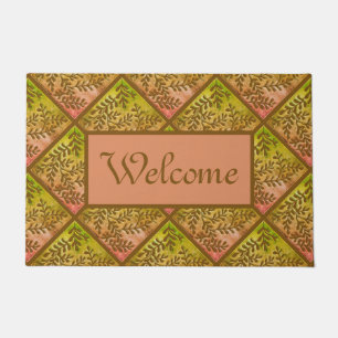Doormat with foliage in lime, brown and peach