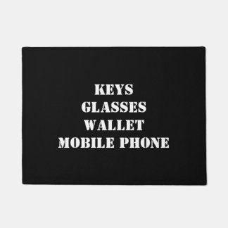 Doormat with keys, glasses, mobile phone, wallet