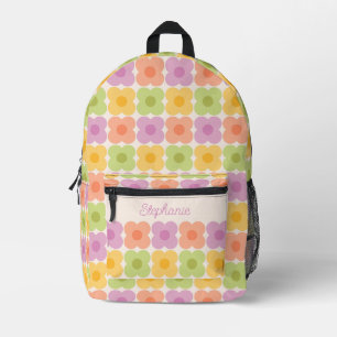 Dopamine Aesthetic Retro Floral 70s Pastel Name Printed Backpack