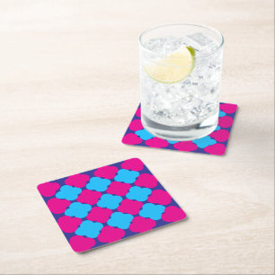 Dopamine Colours Quatrefoil Hot Pink Blue Kitchen Square Paper Coaster