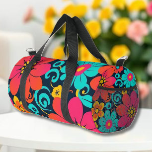 Dopamine Decor-Bright Retro Flowers- Duffle Bag