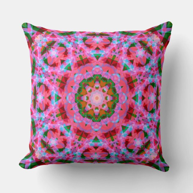 Dopamine Decor Pink Green Abstract Star Pattern Cushion (Front)