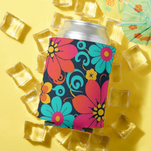 Dopamine Design– Bright Funky Flowers-Retro Can Cooler