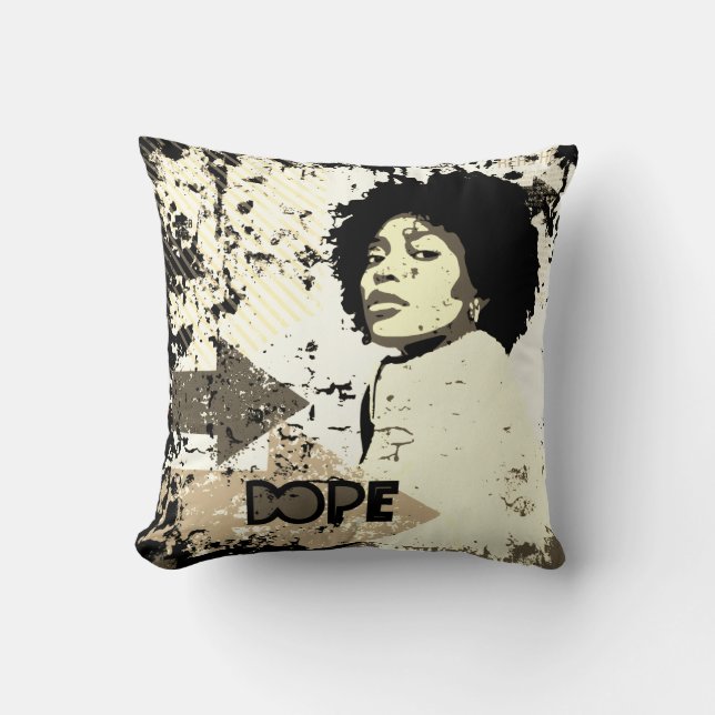 DOPE Afro Throw Pillow – Grunge Arrows, Heart  (Front)
