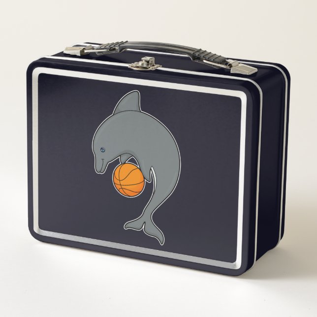 Dophin as Basketball player with Basketball Metal Lunch Box (Front)