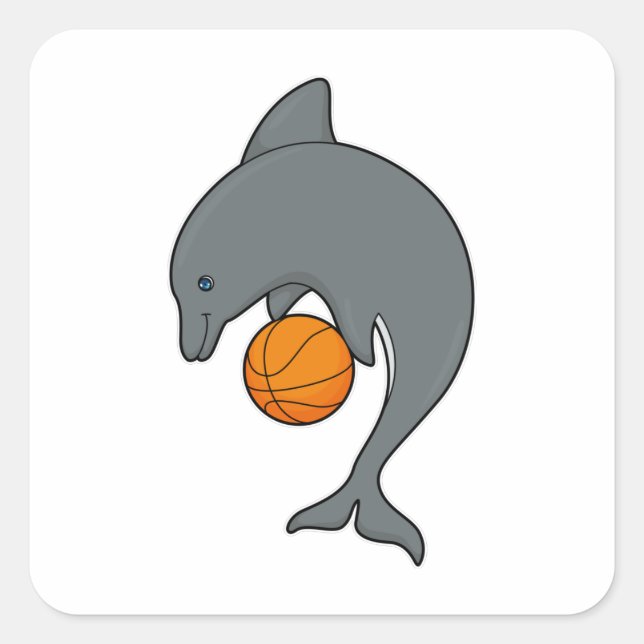 Dophin as Basketball player with Basketball Square Sticker (Front)