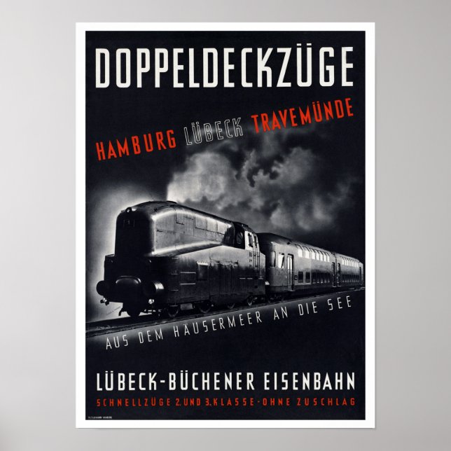 Doppeldeckzuge ~ Vintage Railroad Train Travel Poster (Front)