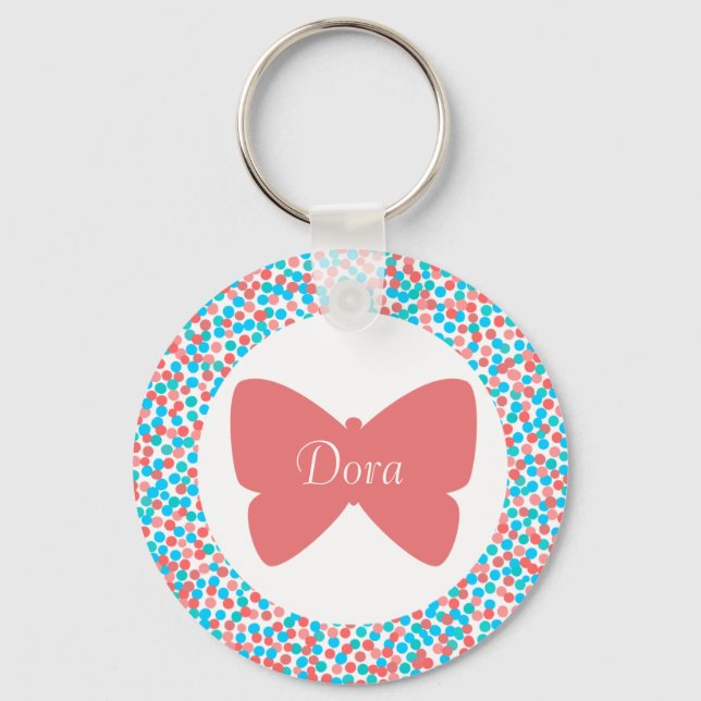 Dora Pretty Pink Butterfly Dots Keychain (Front)