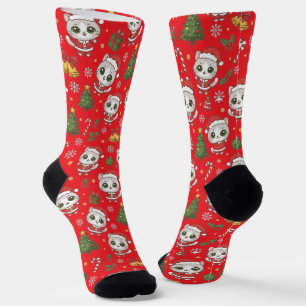 dorable Kitten And Christmas Icons Pattern Holiday Socks