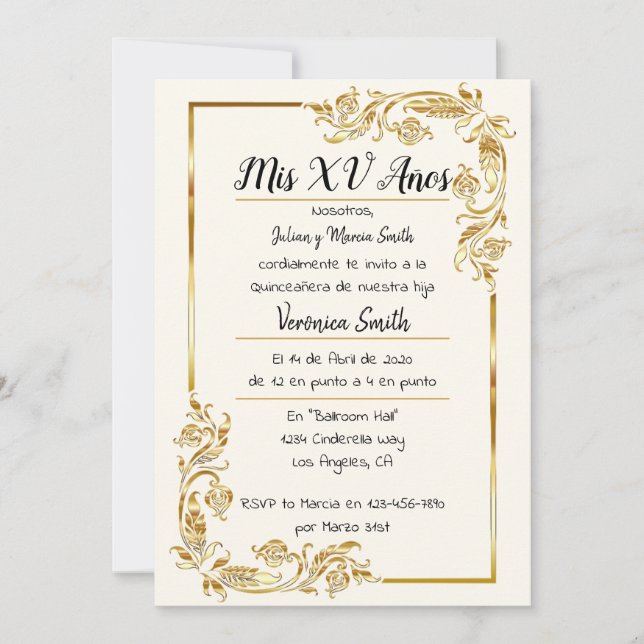Dorado Quinceañera Invitation (Front)