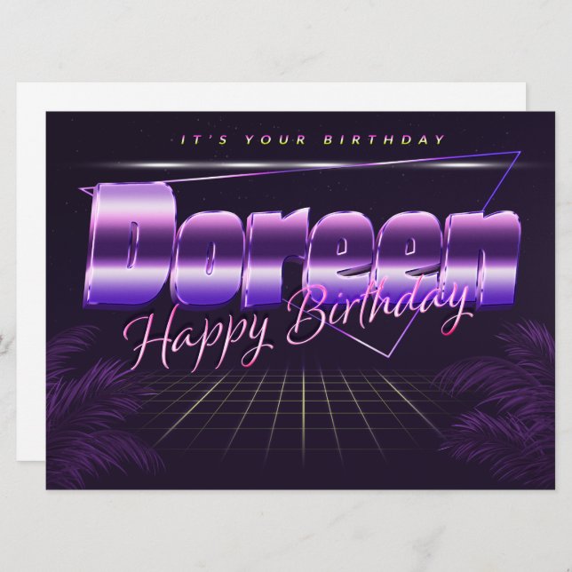 Doreen name First name lila retro card Birthday (Front/Back)