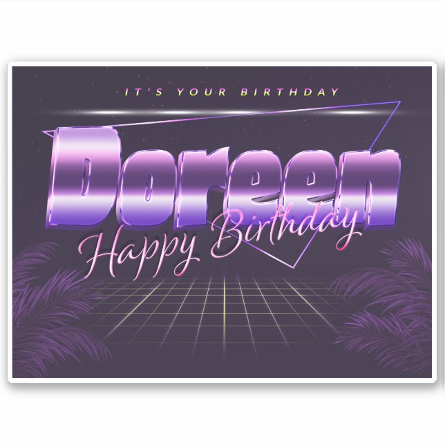Doreen Name First Name purple retro sticker birthd (Front)