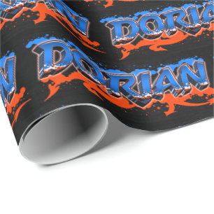 Dorian Vorname Name Graffiti blue orange Wrapping Paper