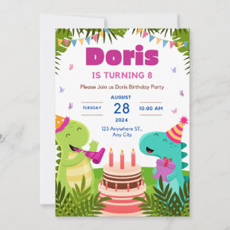 Doris is turning 8 Birthday invitation