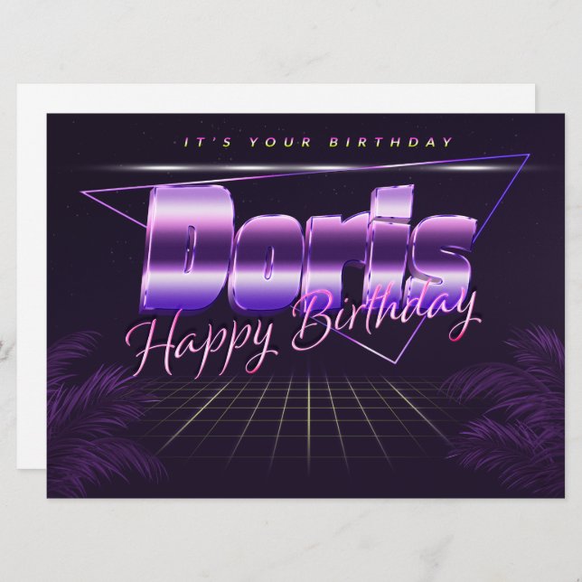 Doris Name First Name lilac retro card birthday (Front/Back)