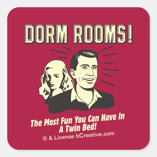 Dorm Room: Most Fun Twin Bed Square Sticker (Front)