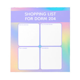 Dorm Shopping List with 4 Categories Purple  Notepad