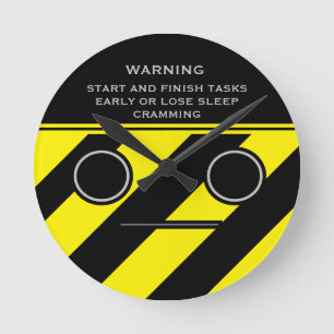 Dorm Study Warning Caution Tape Emoji Face Round Clock