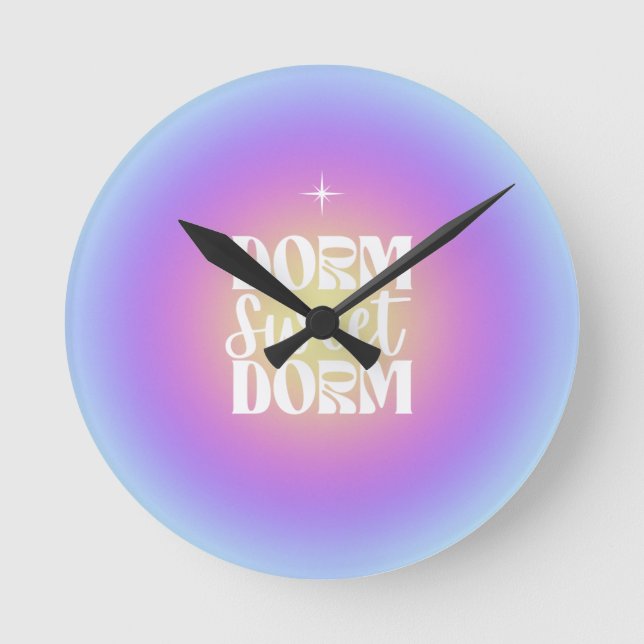 Dorm Sweet Dorm Blue & Purple Gradient Aura Round Clock (Front)