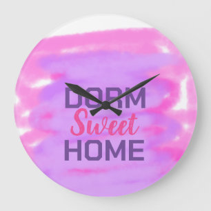 Dorm sweet dorm pink purple watercolor text large clock