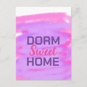 Dorm sweet dorm pink purple watercolor text postcard