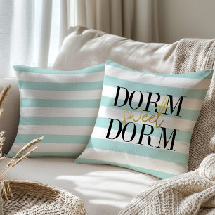Dorm Sweet Dorm Teal Stripe Gold College Decor Cushion
