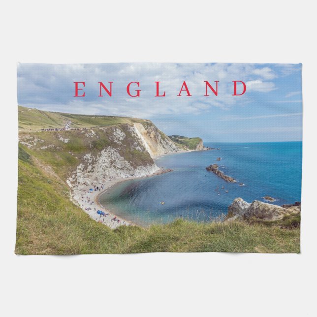 Dorset Man O'War beach view tea towel (Horizontal)