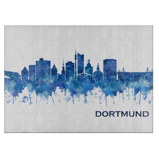 Dortmund Germany Skyline Blue Cutting Board (Front)