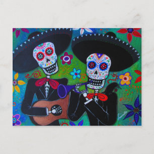 Dos Amigos Dia de los Muertos Mariachi Postcard
