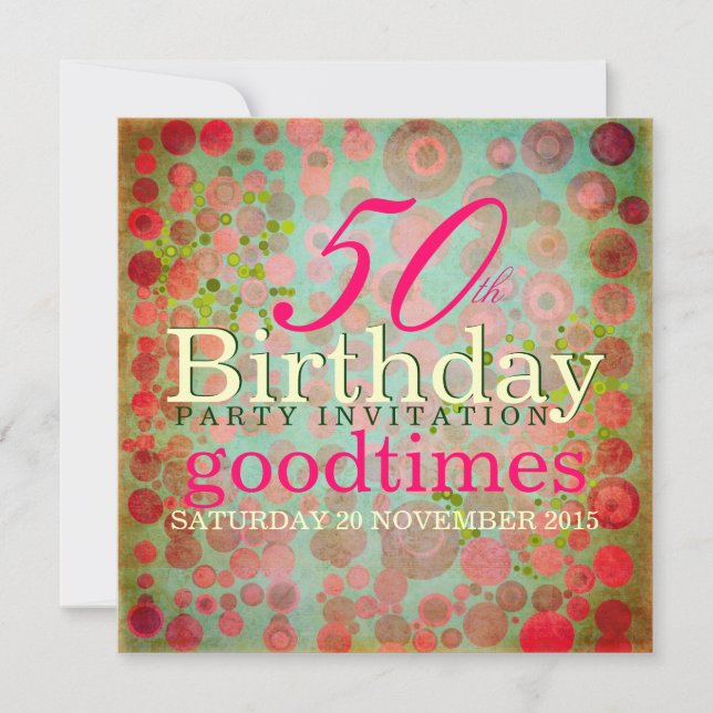 Dos Dots Pink | Retro Bubble 50th Birthday Party Invitation (Front)
