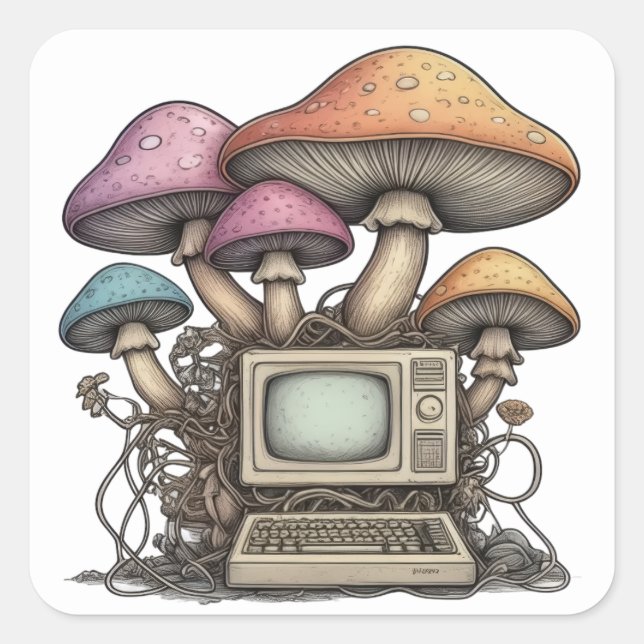 DOS Mushrooms Square Sticker (Front)