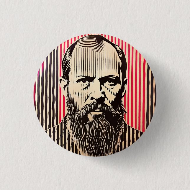Dostoevsky in BAUHAUS optical illusion style 3 Cm Round Badge (Front)