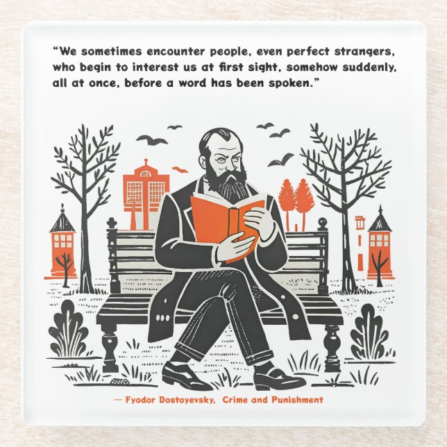 Dostoevsky reading a book Design Glass Coaster (Front)