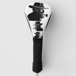 Dot and Line Portrait: Wise Old Man Smoking a Pipe Golf Head Cover