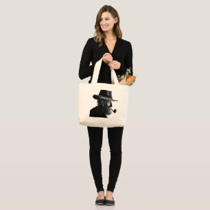 Dot and Line Portrait: Wise Old Man Smoking a Pipe Large Tote Bag