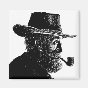 Dot and Line Portrait: Wise Old Man Smoking a Pipe Magnet