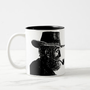 Dot and Line Portrait: Wise Old Man Smoking a Pipe Two-Tone Coffee Mug