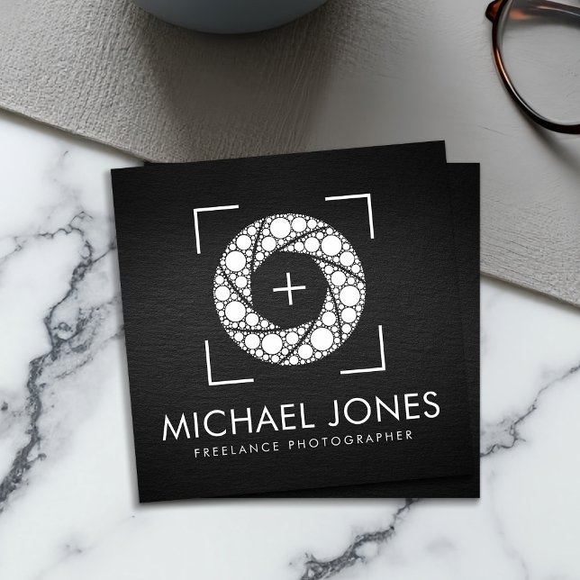 Dot Art Camera Shutter Photographer Square Busines Square Business Card (Creator Uploaded)