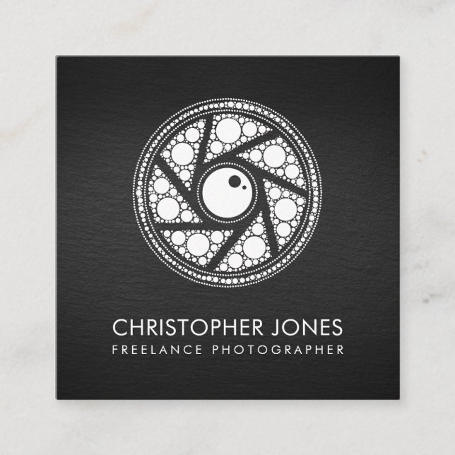 Dot Art Camera Shutter Photographer Square Business Card (Front)