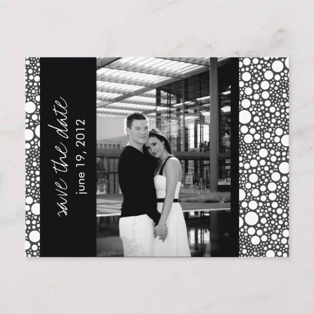 Dot & Block - Custom Save the Date - Black & White Announcement Postcard (Front)