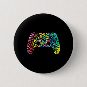 Dot Day Gamers Boy Game Controller Colourful Polka 6 Cm Round Badge
