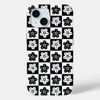 Dot Flower Black White iPhone 15 Case