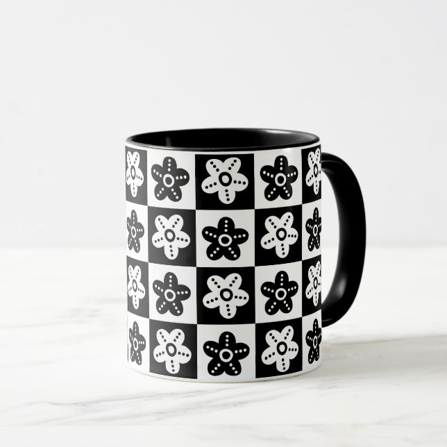 Dot Flower Black White Mug (Front Right)