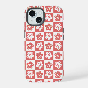 Dot Flower Red White iPhone 15 Case