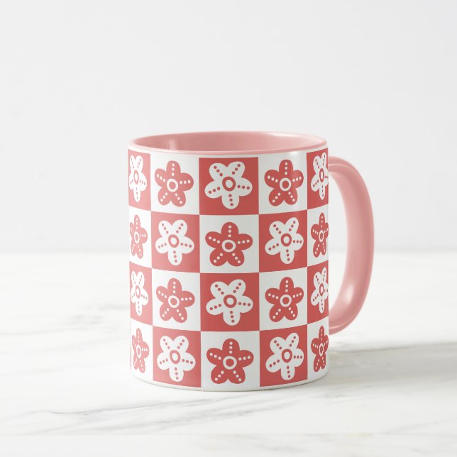 Dot Flower Red White Mug (Front Right)
