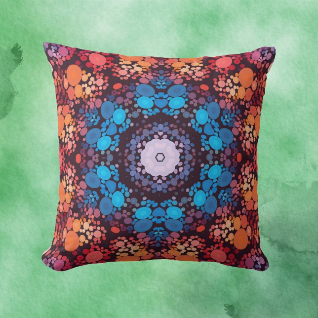 Dot Mandala Blue Red and Orange Cushion (Creator Uploaded)