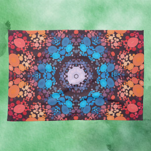 Dot Mandala Blue Red and Orange Tea Towel